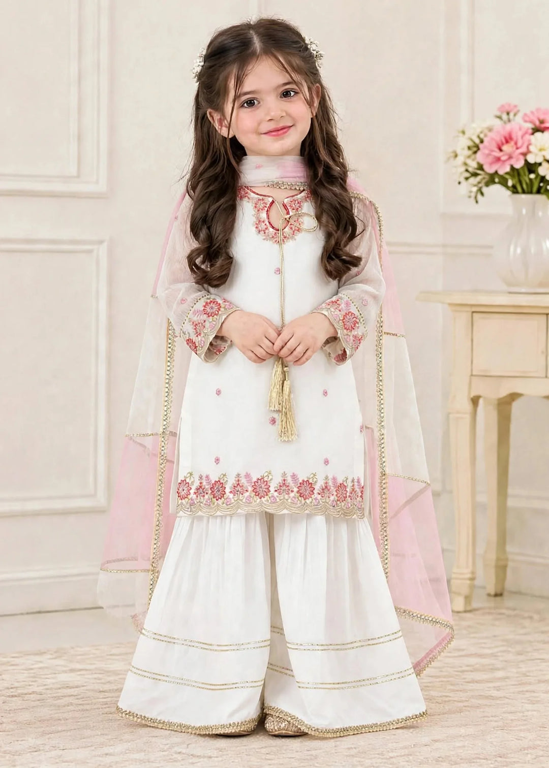 Riwayat by Modest Girls RTW Embroidered Chiffon 3 Piece Suit A096 White Festive Collection