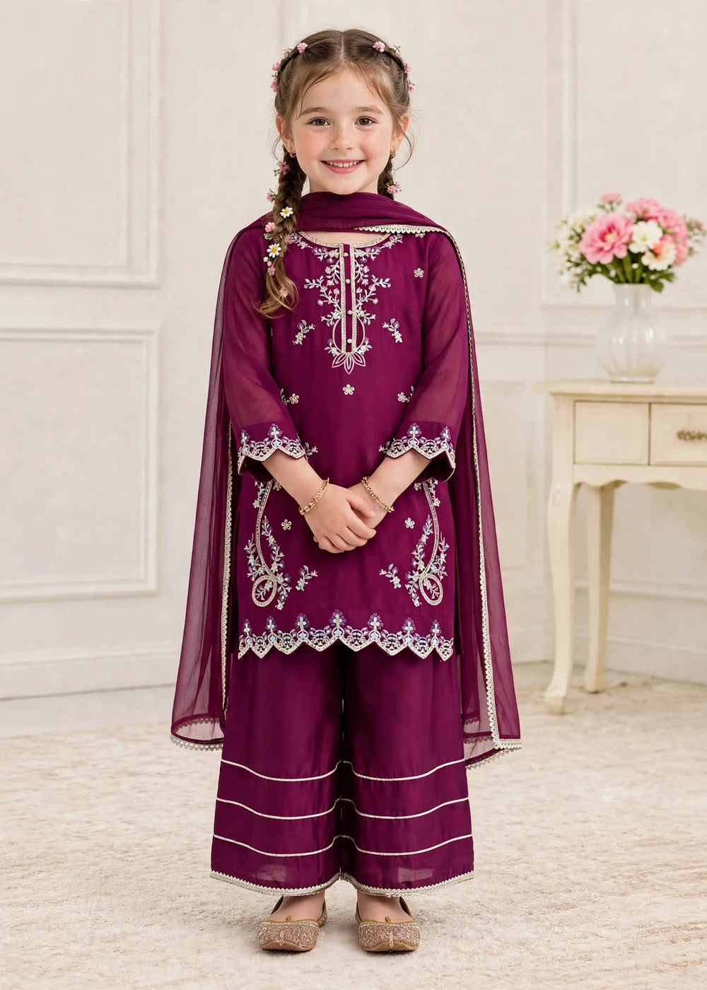 Riwayat by Modest Girls RTW Embroidered Chiffon 3 Piece Suit A080 Purple Festive Collection