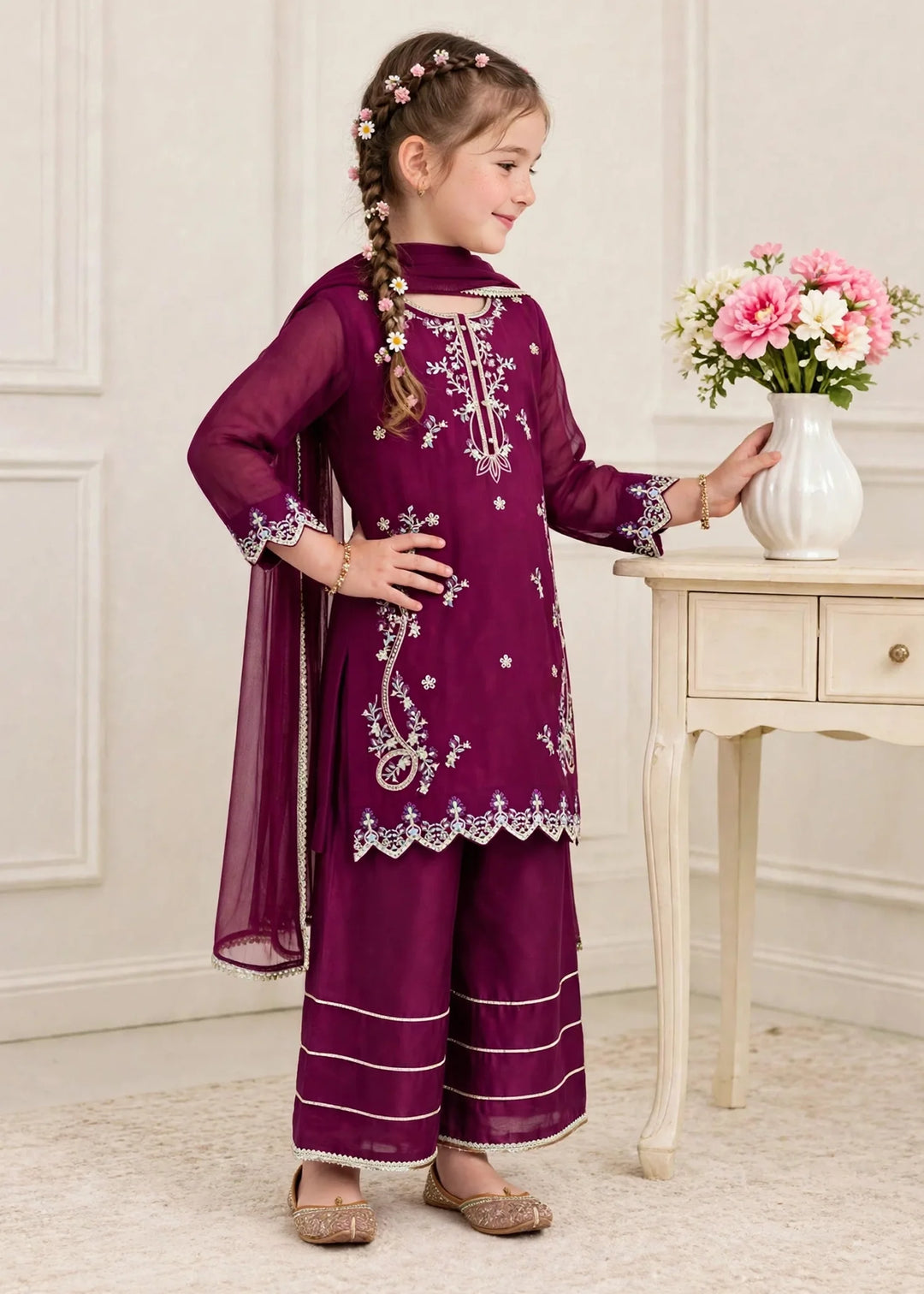 Riwayat by Modest Girls RTW Embroidered Chiffon 3 Piece Suit A080 Purple Festive Collection