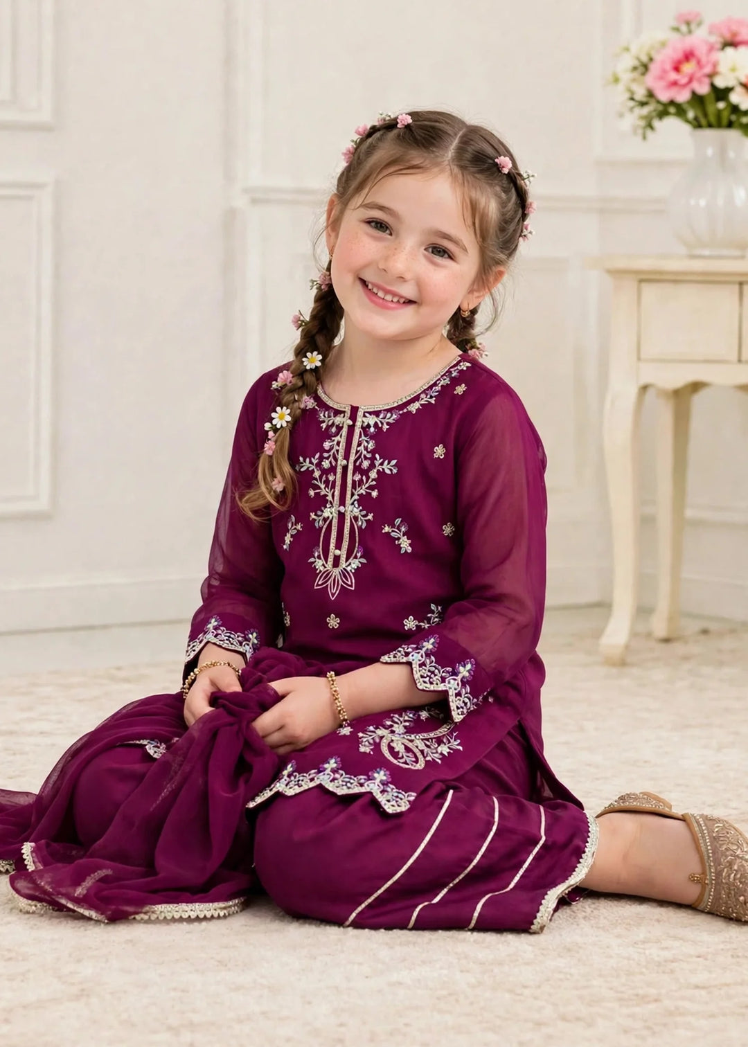 Riwayat by Modest Girls RTW Embroidered Chiffon 3 Piece Suit A080 Purple Festive Collection
