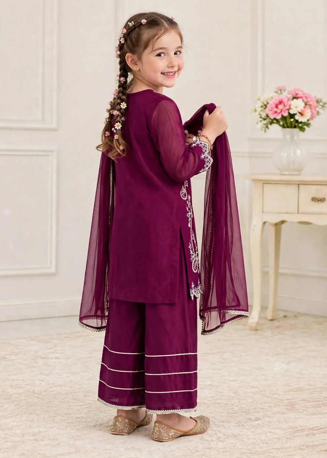 Riwayat by Modest Girls RTW Embroidered Chiffon 3 Piece Suit A080 Purple Festive Collection