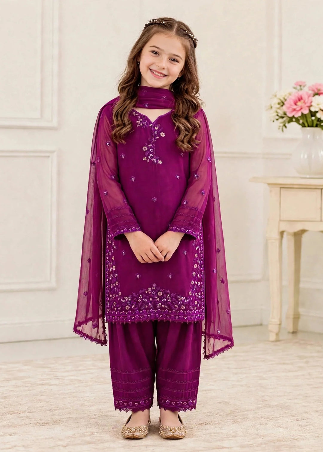 Riwayat by Modest Girls RTW Embroidered Chiffon 3 Piece Suit 11475 Purple Festive Collection