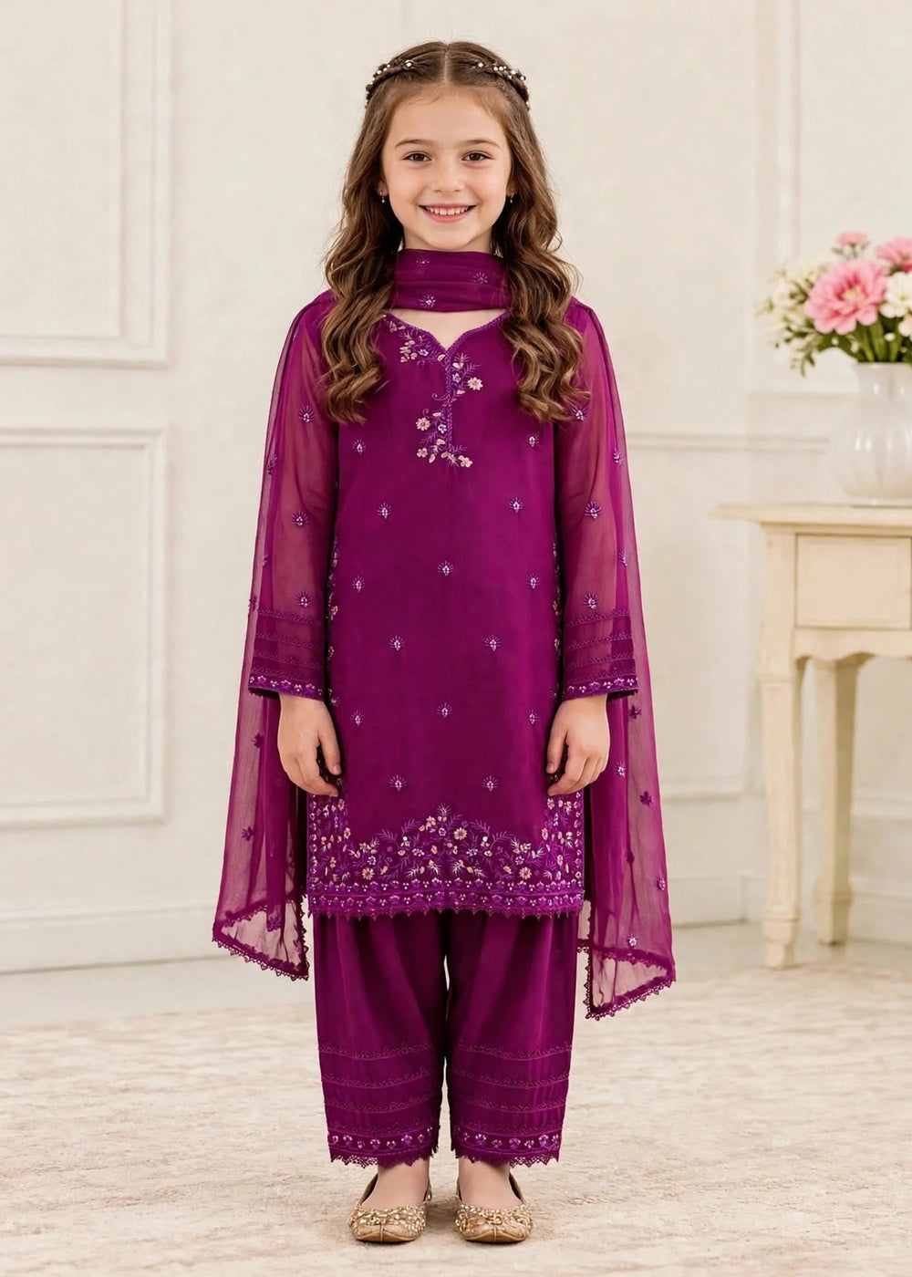 Riwayat by Modest Girls RTW Embroidered Chiffon 3 Piece Suit 11475 Purple Festive Collection