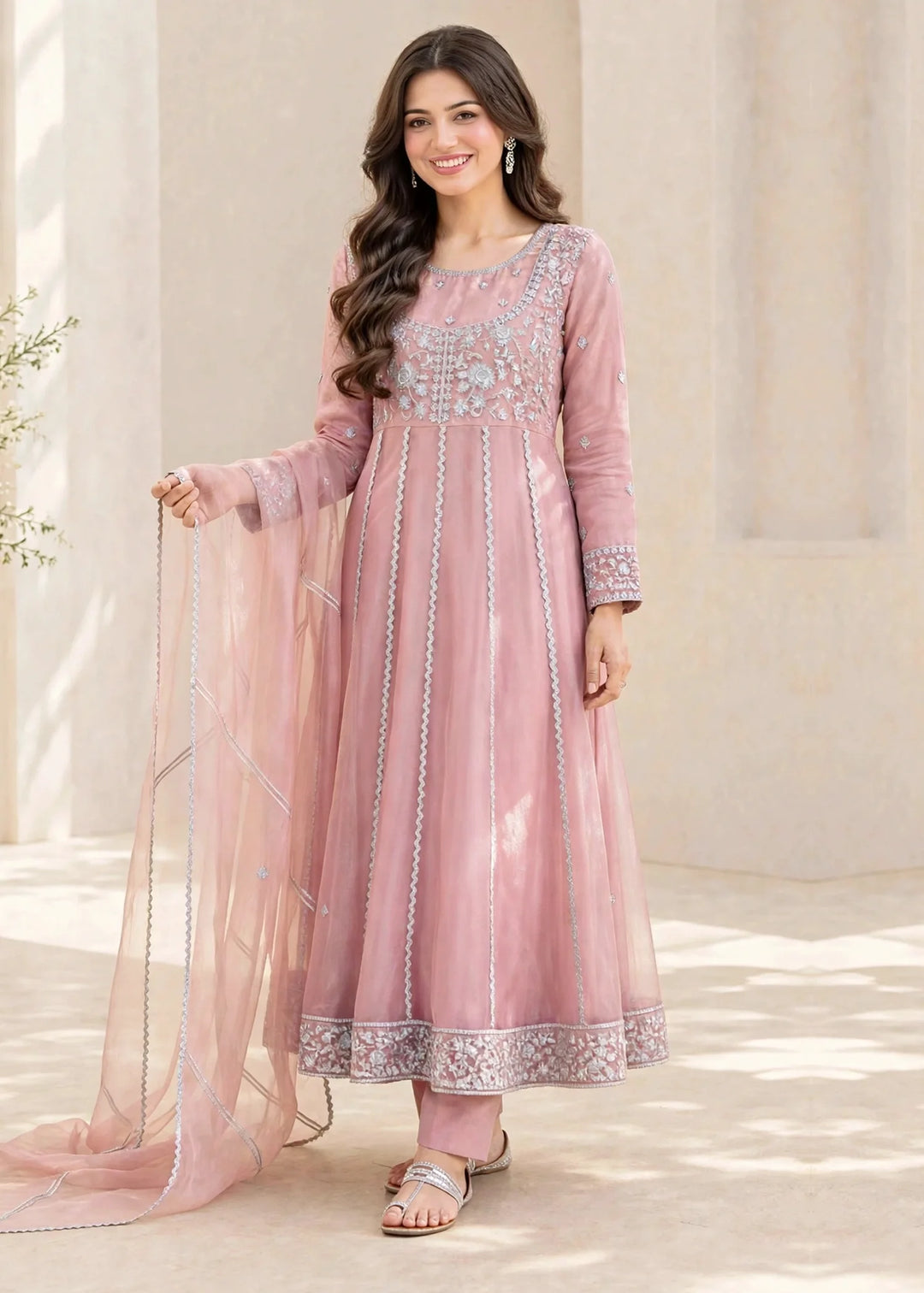 Riwayat by Modest Women RTW Embroidered Tissue 3 Piece Suit W299 Pink Festive Collection