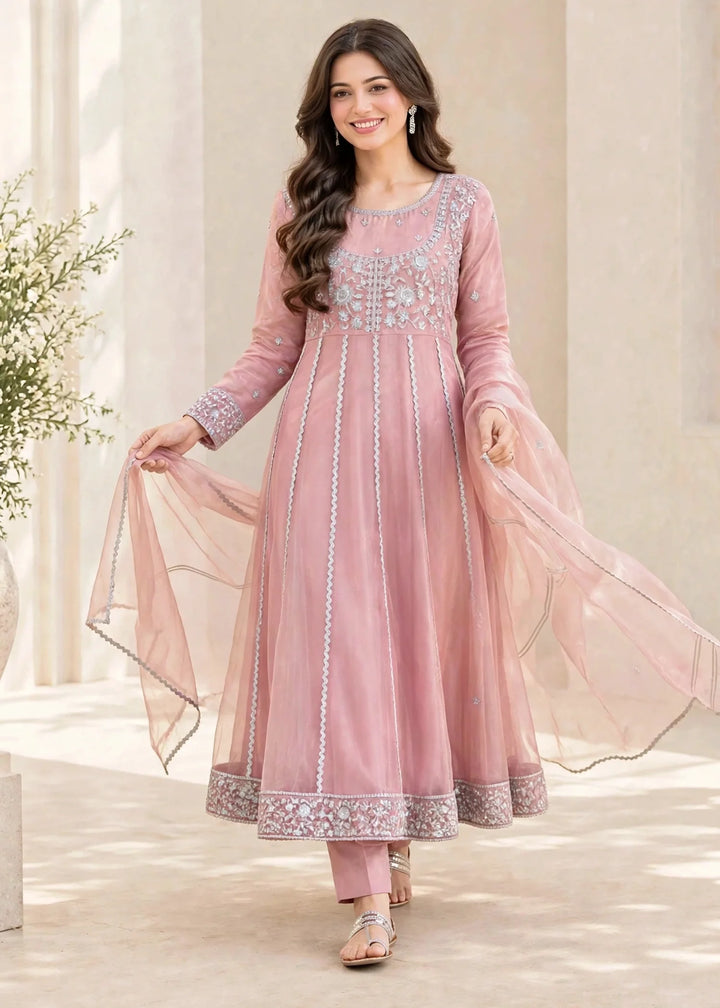 Riwayat by Modest Women RTW Embroidered Tissue 3 Piece Suit W299 Pink Festive Collection