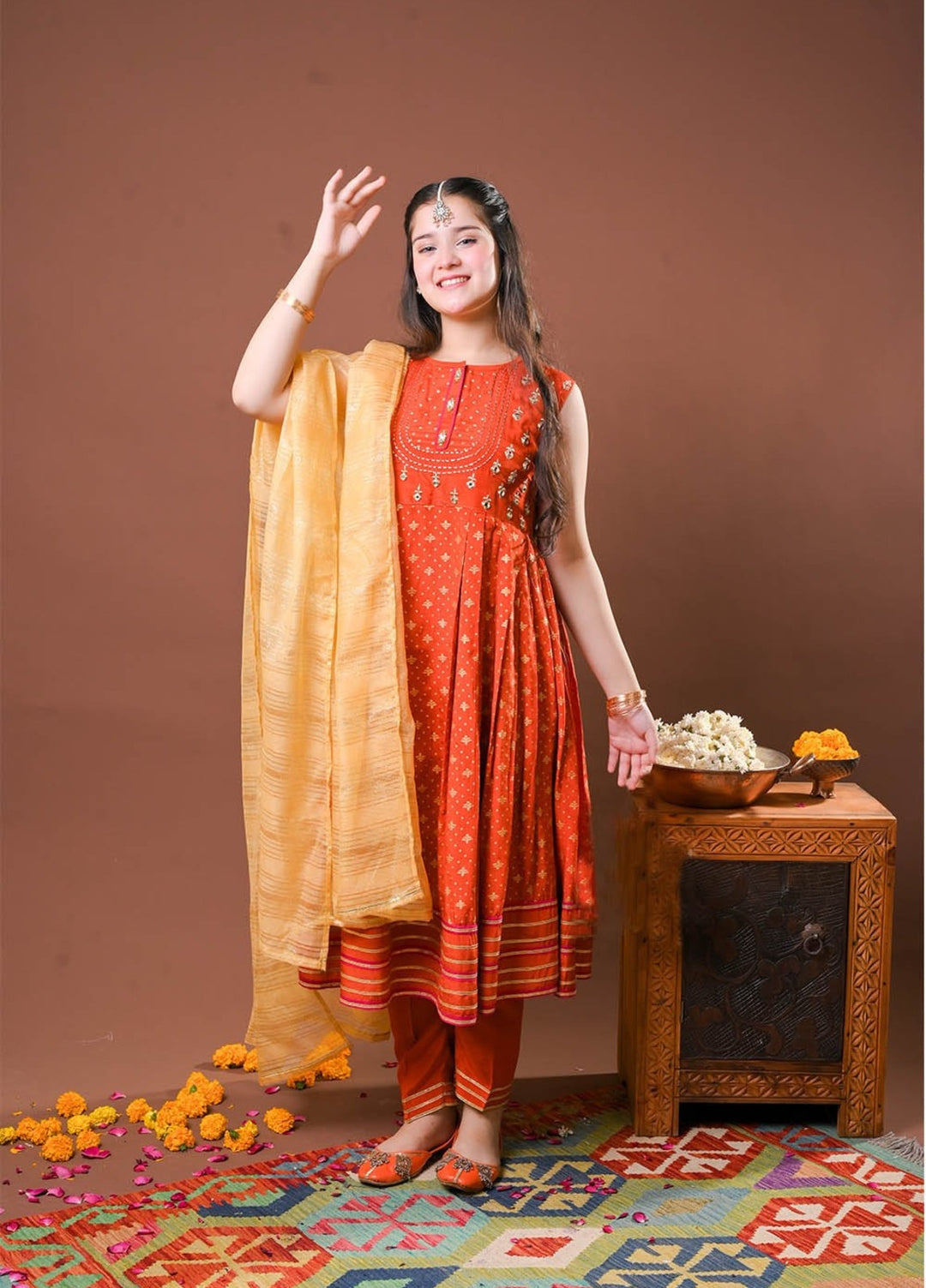 Senorita Girls RTW Embroidered Viscose Raw Silk 3 Piece Suit GDD-03255 Winter Collection
