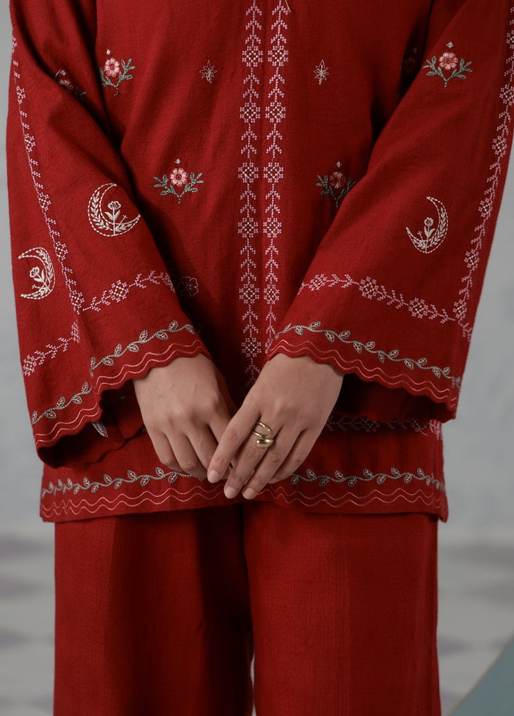 Sahar Women RTW Embroidered Jacquard 2 Piece Suit Crimson Moon Casual Collection