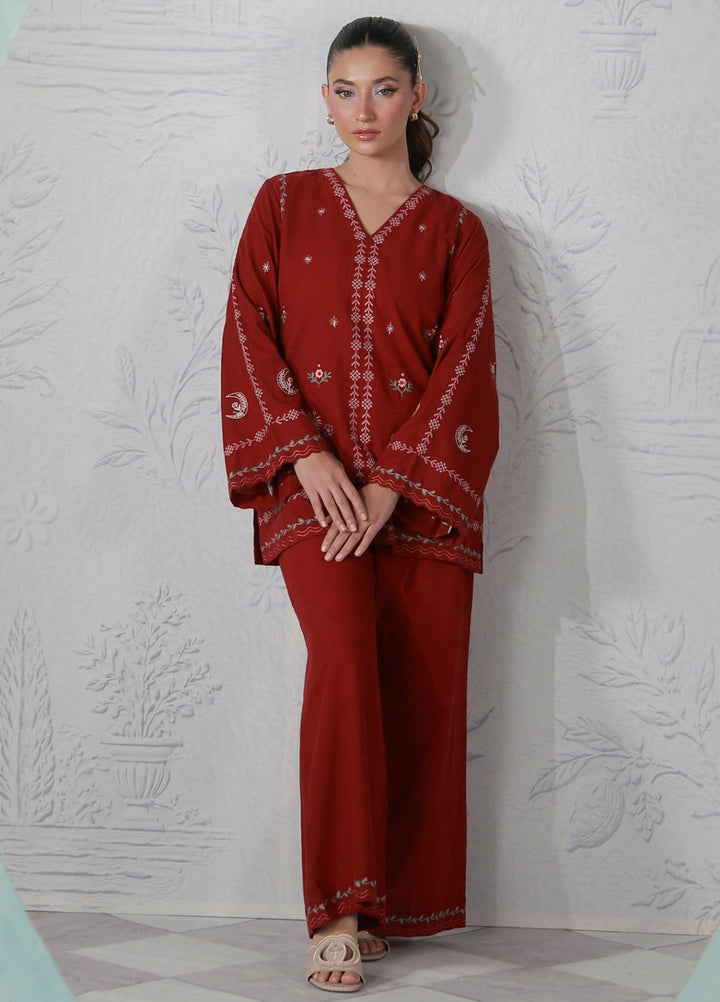 Sahar Women RTW Embroidered Jacquard 2 Piece Suit Crimson Moon Casual Collection