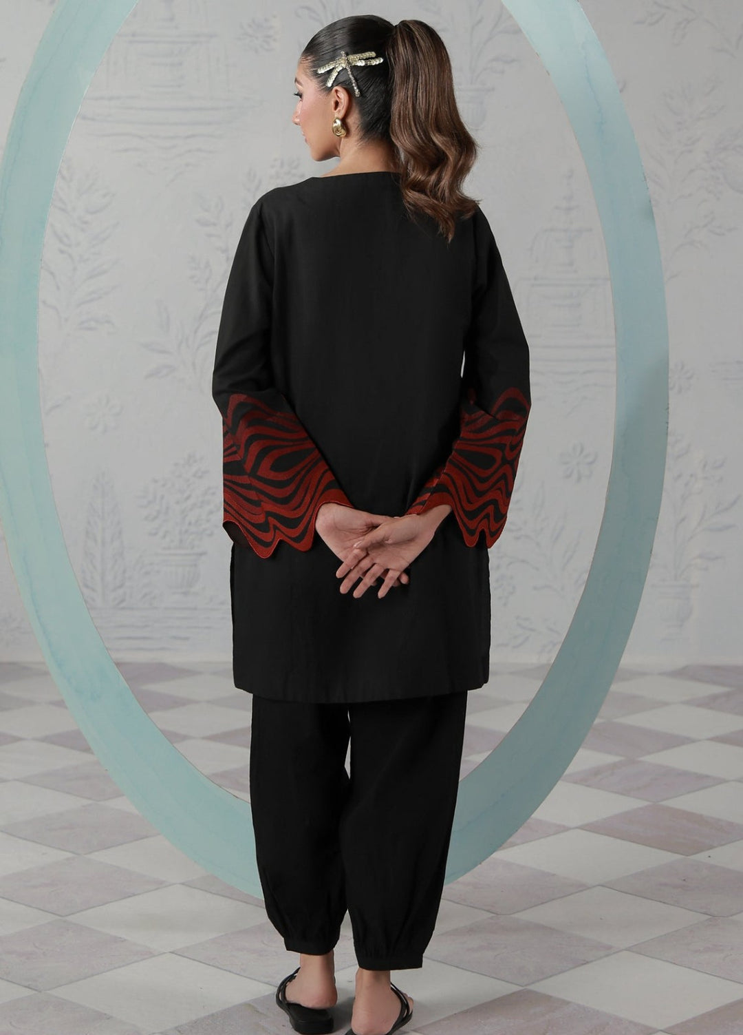 Sahar Women RTW Embroidered Jacquard 2 Piece Suit Poppy Onyx Casual Collection