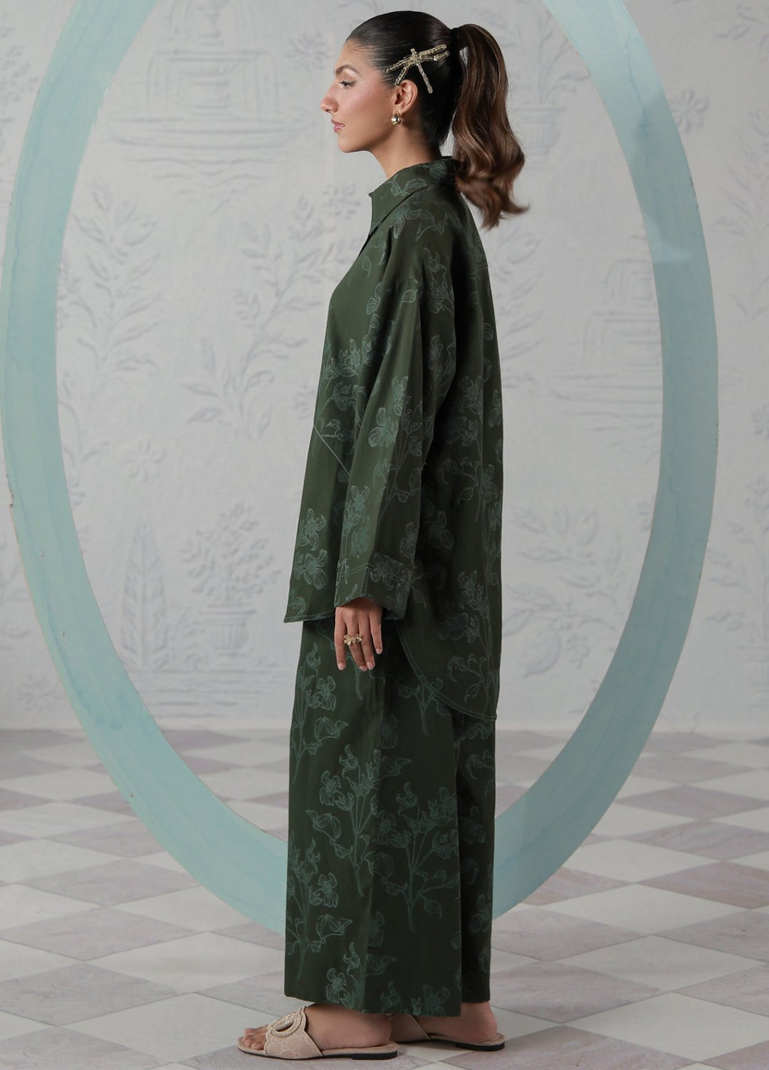Sahar Women RTW Embroidered Jacquard 2 Piece Suit Emerald Breeze Casual Collection
