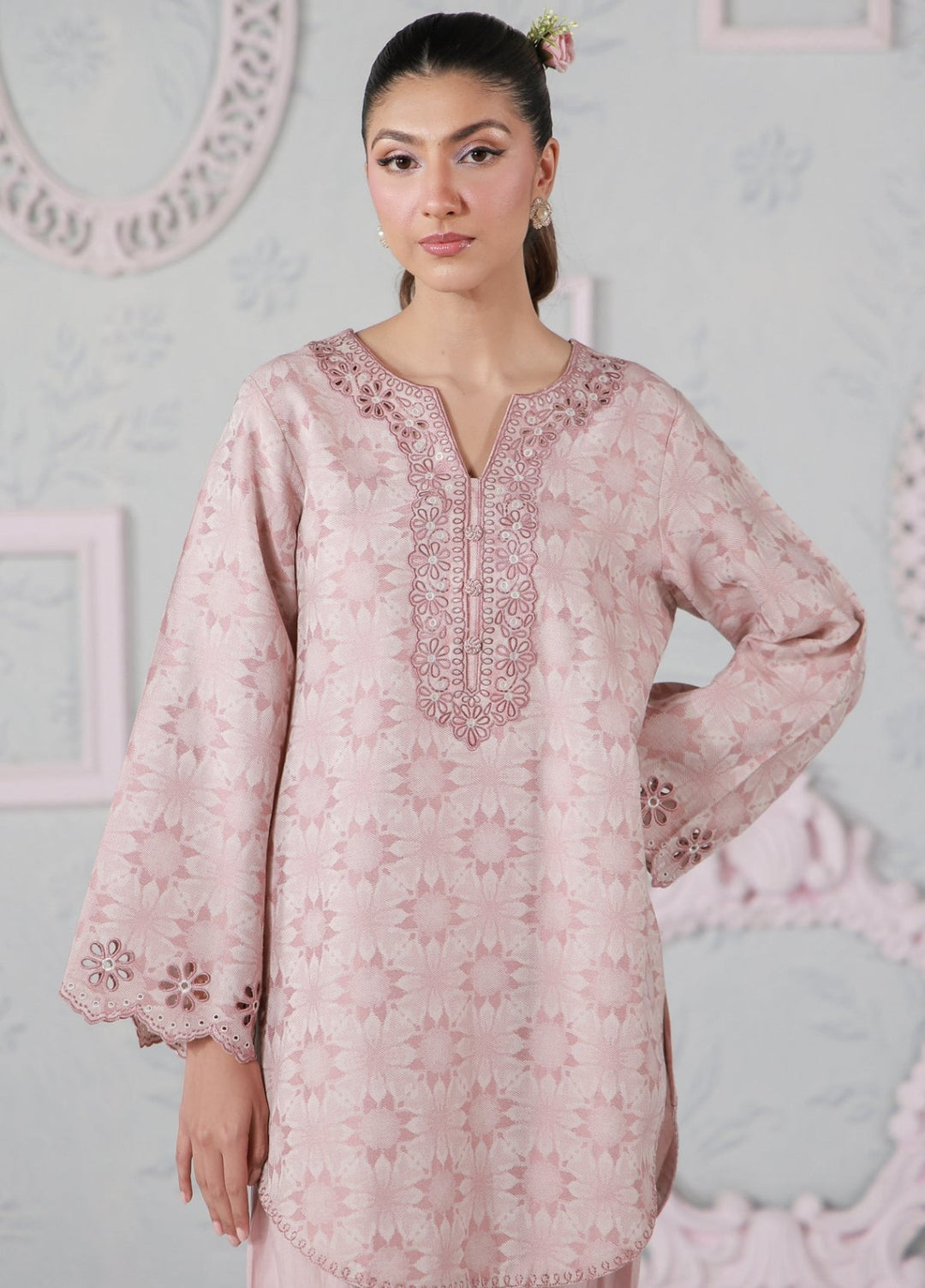 Sahar Women RTW Embroidered Jacquard 2 Piece Suit Blush Bloom Casual Collection