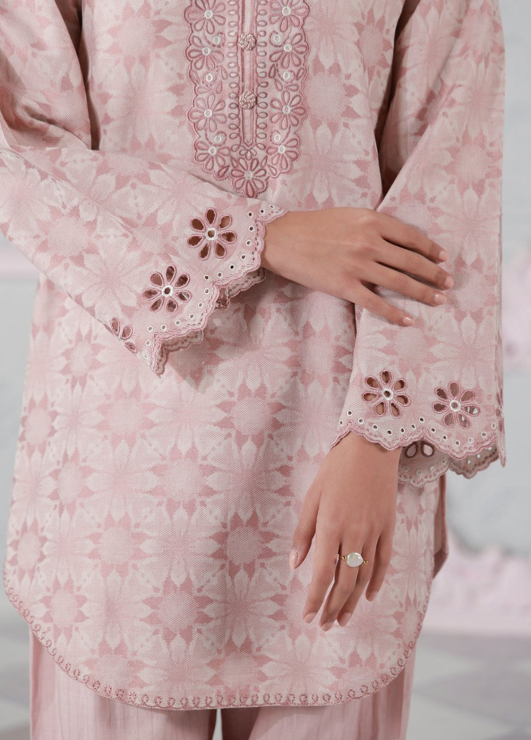 Sahar Women RTW Embroidered Jacquard 2 Piece Suit Blush Bloom Casual Collection