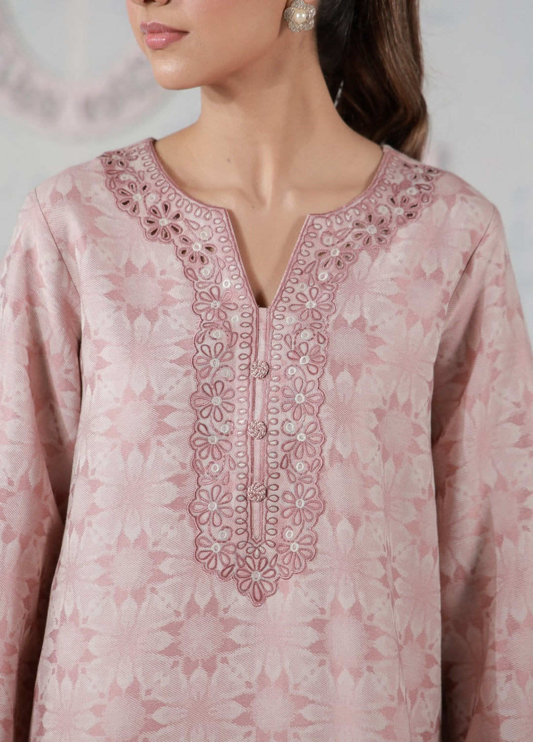 Sahar Women RTW Embroidered Jacquard 2 Piece Suit Blush Bloom Casual Collection
