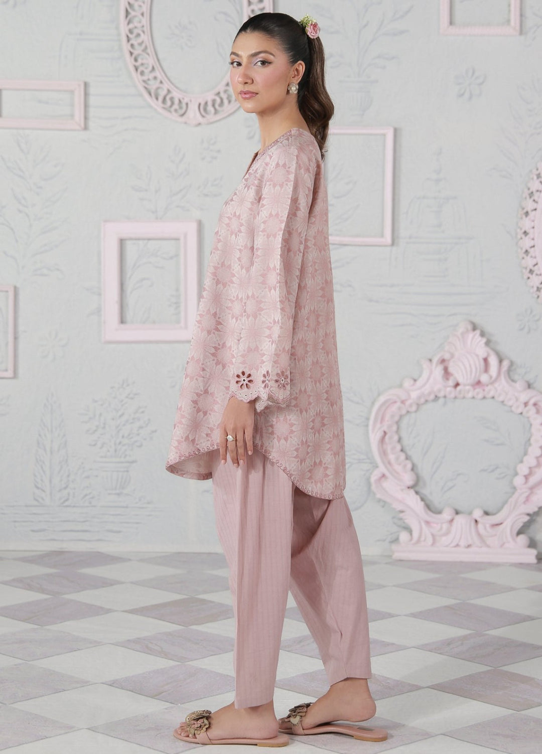 Sahar Women RTW Embroidered Jacquard 2 Piece Suit Blush Bloom Casual Collection