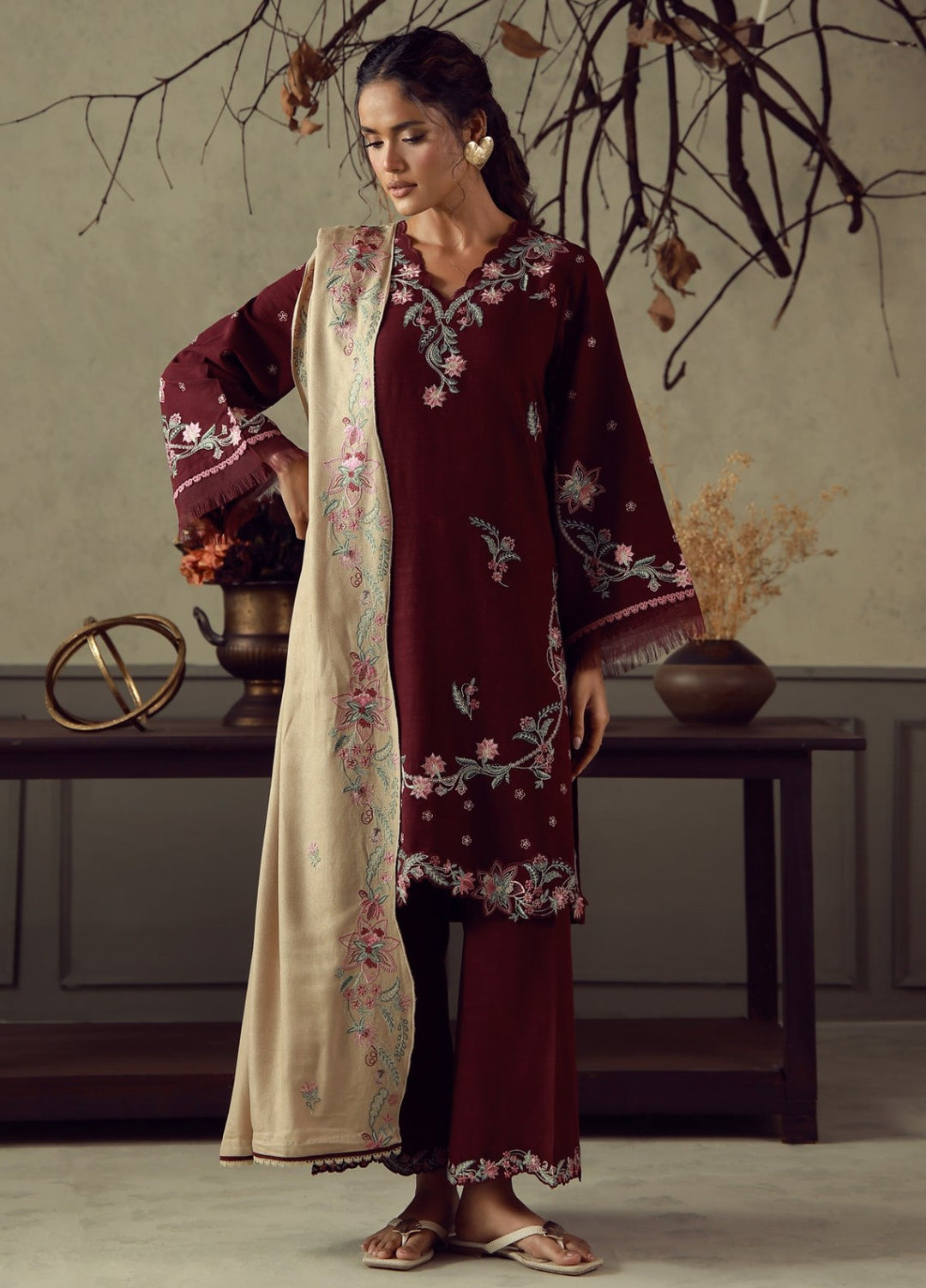 Sahar Unstitched Embroidered Khaddar 3 Piece Suit Afsana Winter Collection