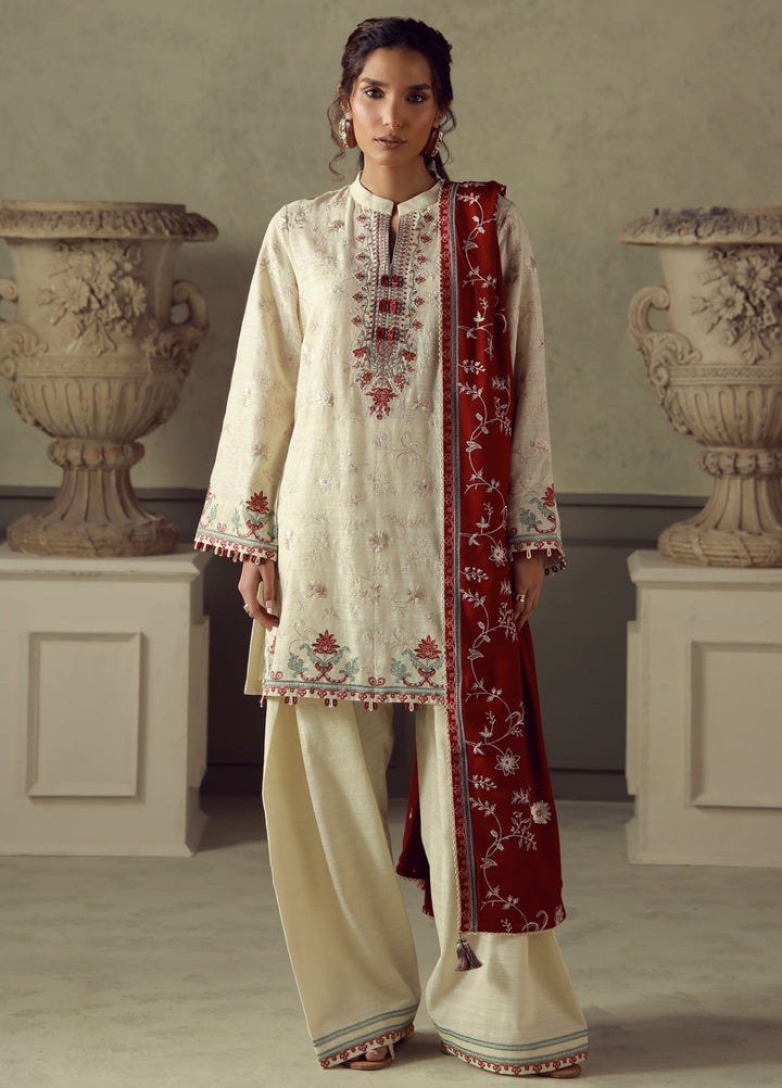Sahar Unstitched Embroidered Khaddar 3 Piece Suit Ruby Winter Collection