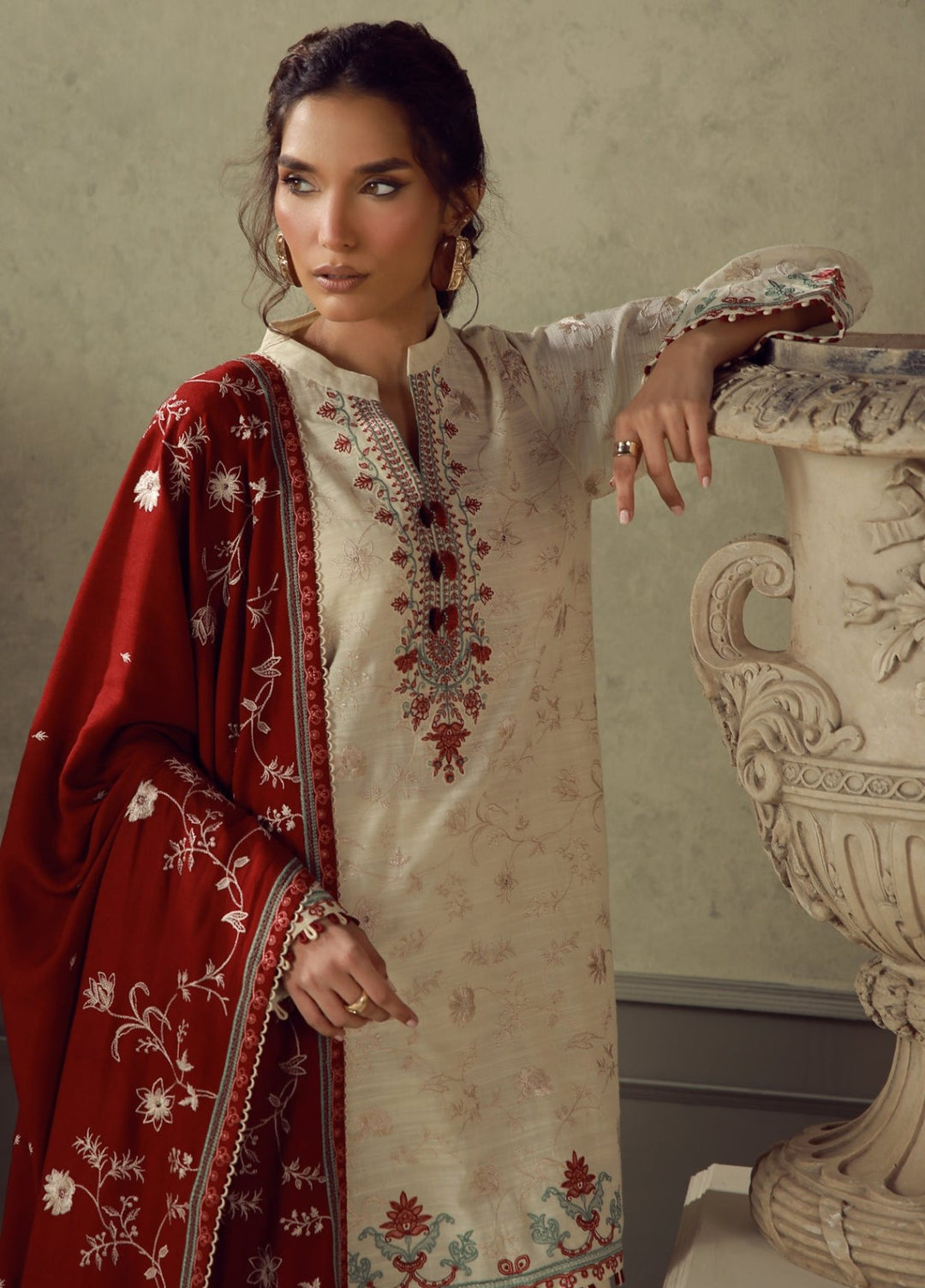 Sahar Unstitched Embroidered Khaddar 3 Piece Suit Ruby Winter Collection