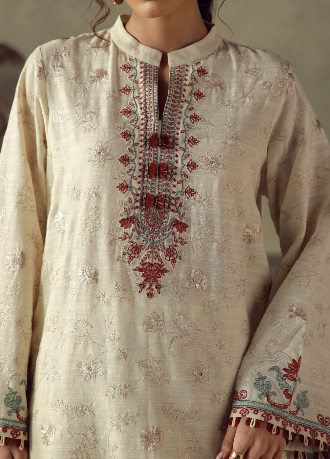 Sahar Unstitched Embroidered Khaddar 3 Piece Suit Ruby Winter Collection