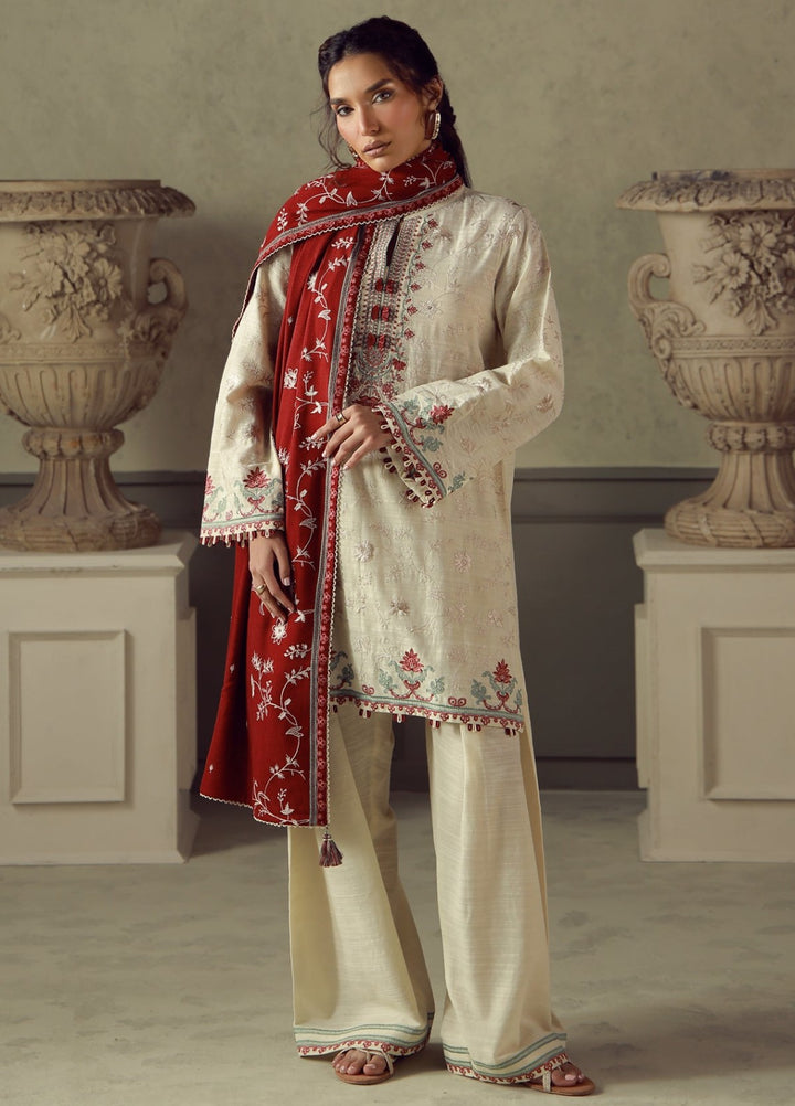 Sahar Unstitched Embroidered Khaddar 3 Piece Suit Ruby Winter Collection