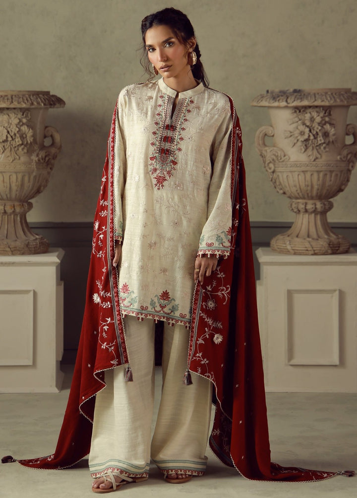 Sahar Unstitched Embroidered Khaddar 3 Piece Suit Ruby Winter Collection