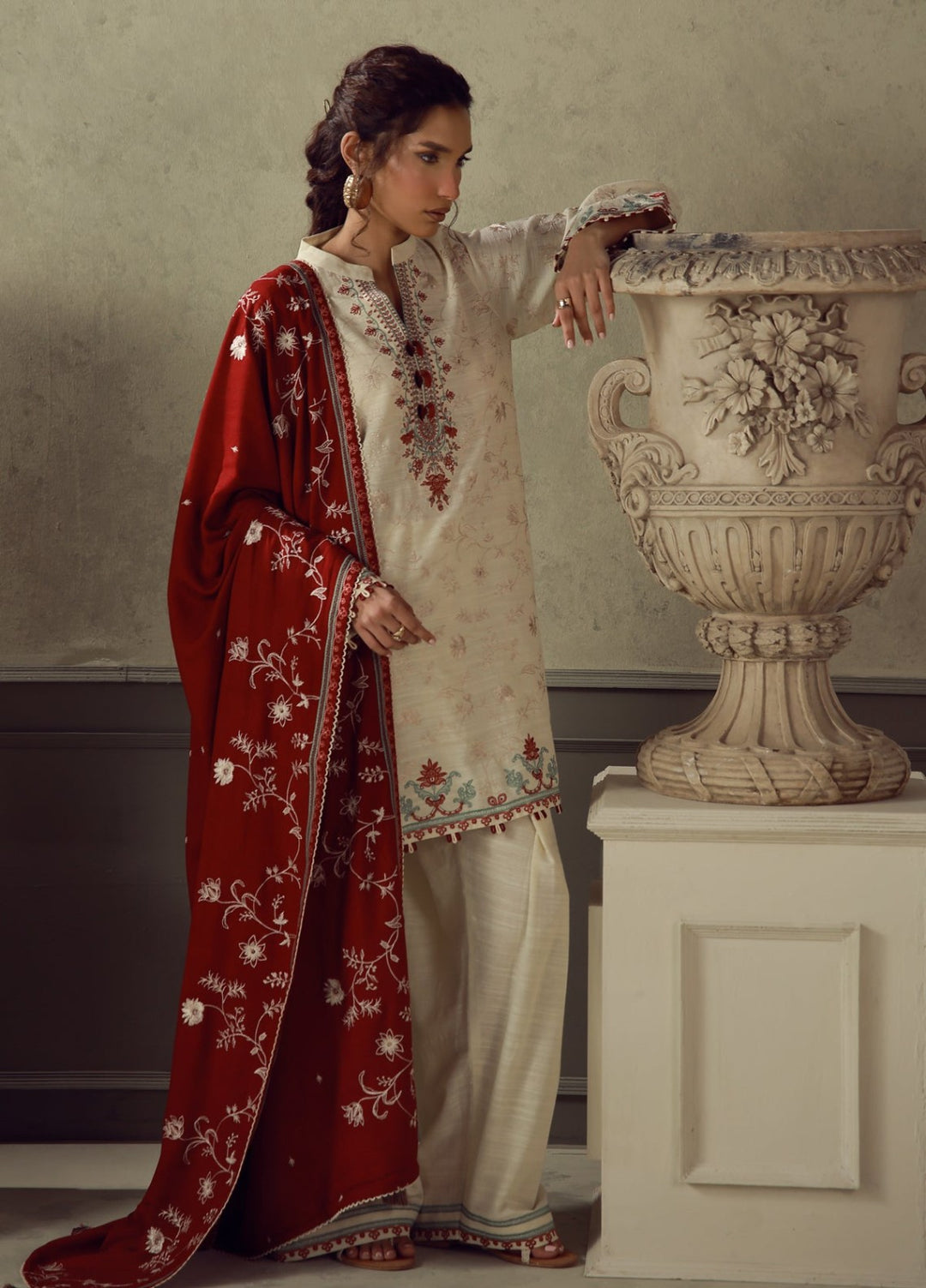 Sahar Unstitched Embroidered Khaddar 3 Piece Suit Ruby Winter Collection