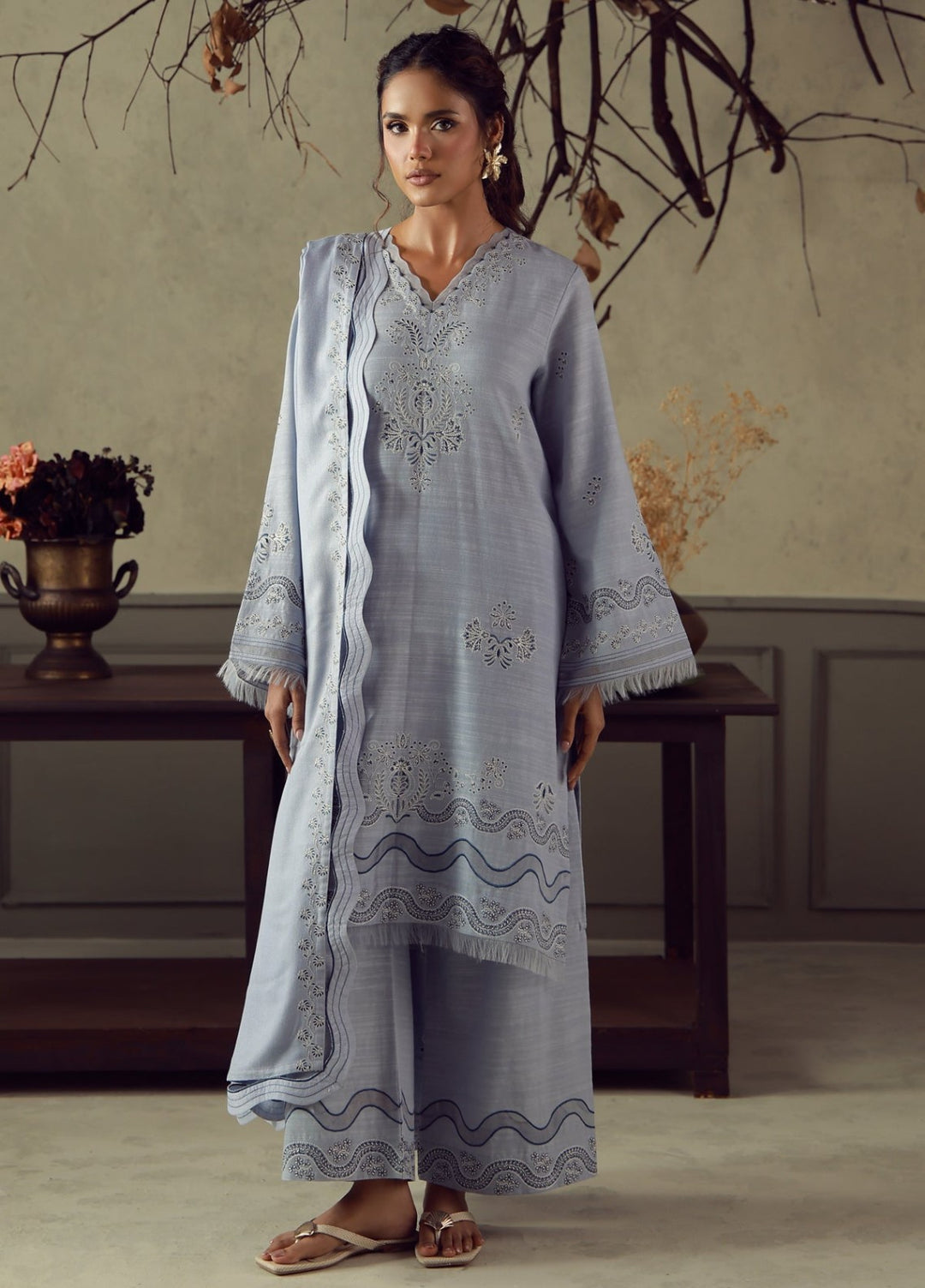 Sahar Unstitched Embroidered Khaddar 3 Piece Suit Celestia Winter Collection