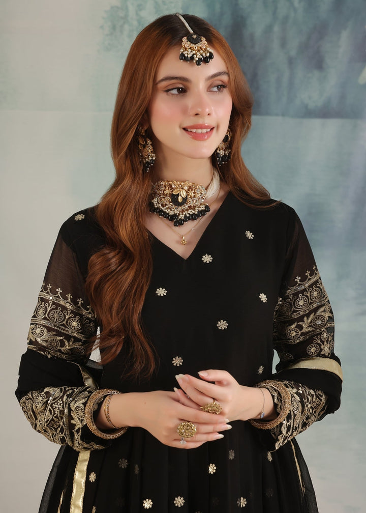 Unss Apparel Women Pret Embroidered Chiffon 3 piece suit Miraal Black - Festive Collection