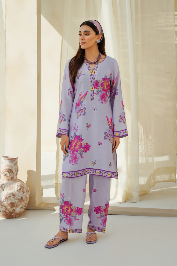 Divinely Crafted Pret Printed Cotton Silk 2 Piece Purple Haze