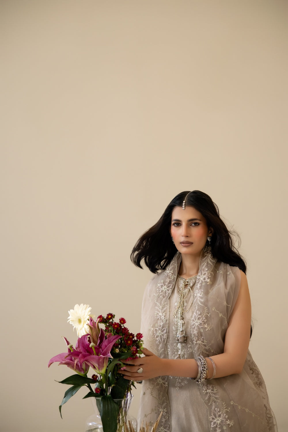 Lune Des Fleurs by Enzo RTW Embroidered Korean Silk 3 Piece Suit IZEL Festive Collection