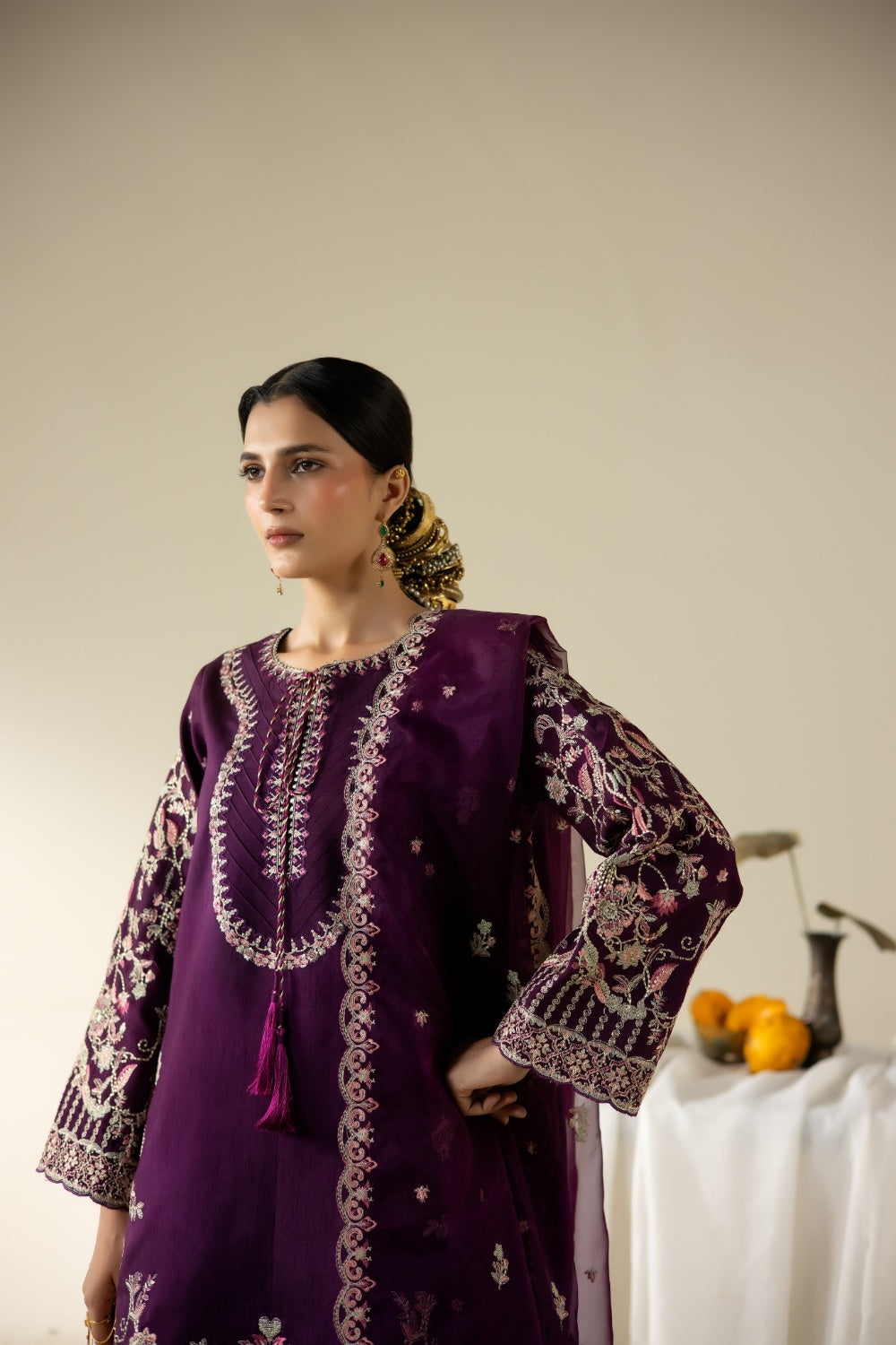 Lune Des Fleurs by Enzo RTW Embroidered Korean Silk 3 Piece Suit ARELA Festive Collection