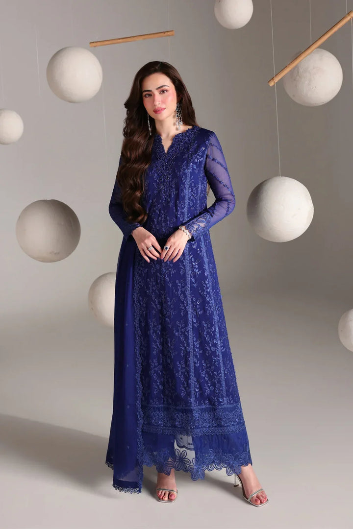 Ensembles by Azure Unstitched Embroidered Chiffon 3 Piece Suit AZ26UEF Salvia - Festive Collection