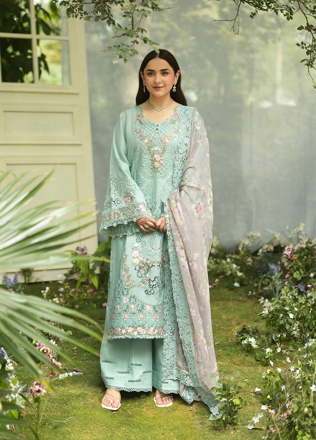 Elaf Premium Unstitched Embroidered Lawn 3 Piece Suit EL26ULF Mint Story ELQ-6B - Festive Collection