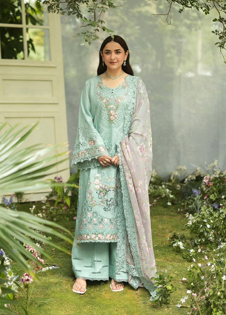 Elaf Premium Unstitched Embroidered Lawn 3 Piece Suit EL26ULF Mint Story ELQ-6B - Festive Collection