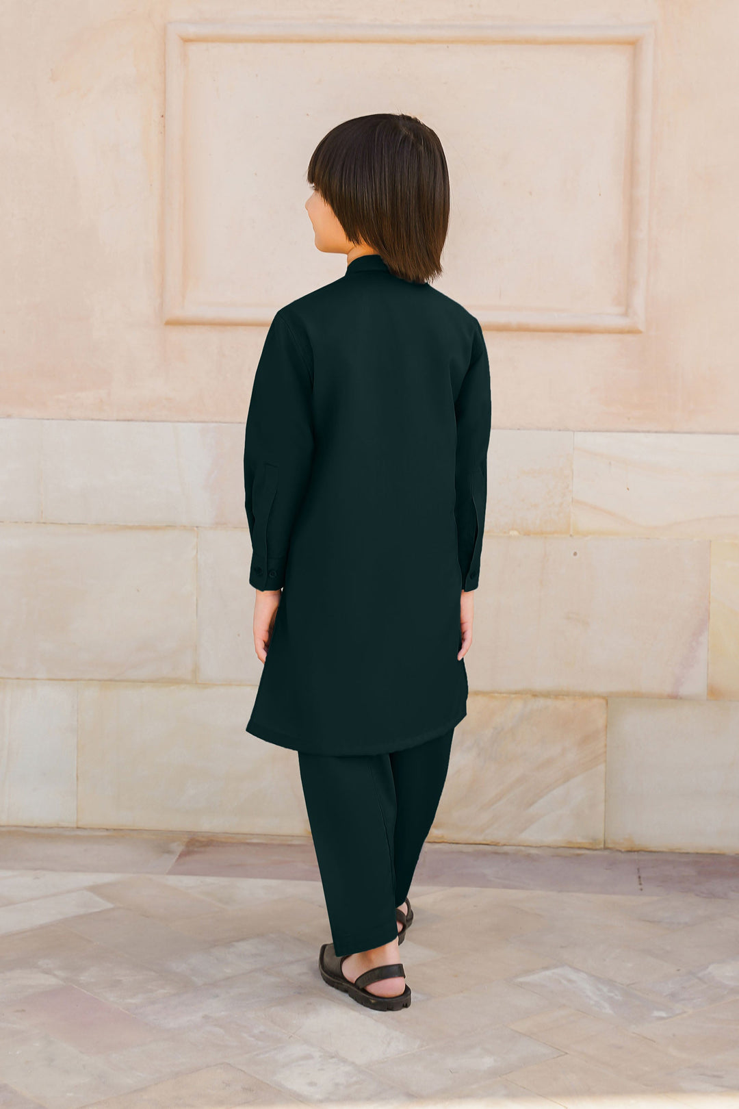 Paasban by Divinely Crafted Solids Blended 2 Piece Shalwar Kameez For Kids Alpine Green - Summer Collection