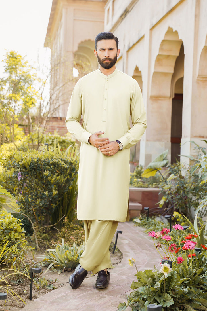 Misaal by Divinely Crafted Solids Shalwar Kameez For Men Creamy White Blended SK350-0325-CW - Summer Collection