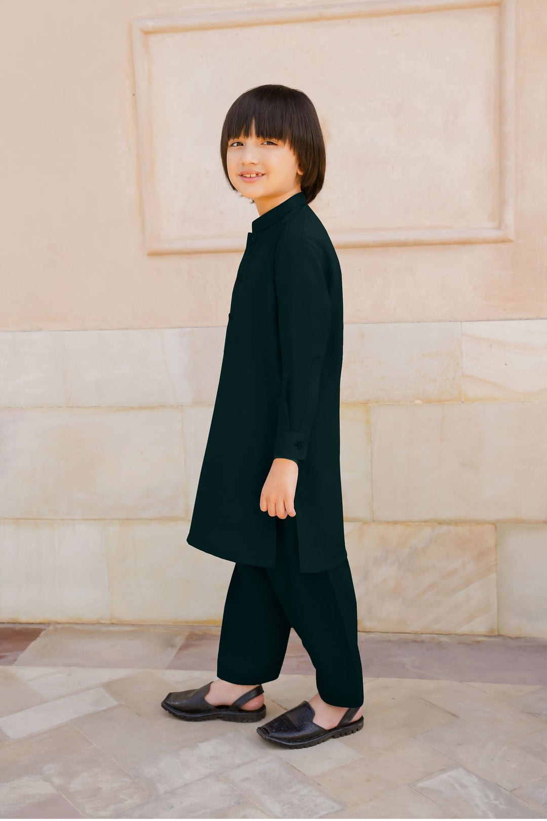 Paasban by Divinely Crafted Solids Blended 2 Piece Shalwar Kameez For Kids Alpine Green - Summer Collection