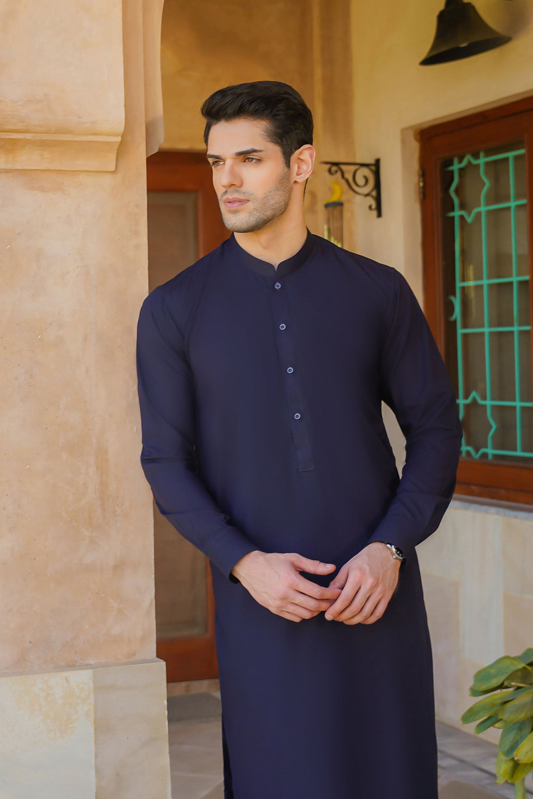 Misaal by Divinely Crafted Solids Shalwar Kameez For Men Regal Blue Blended SK490-0325-RB - Summer Collection