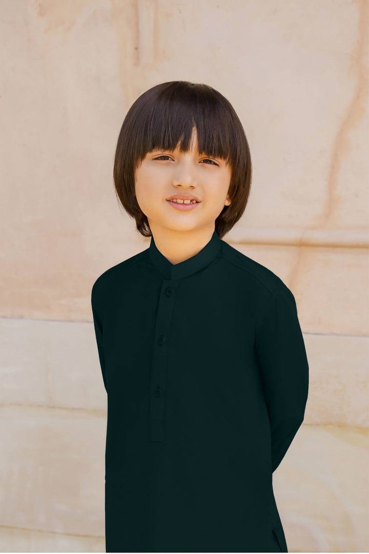 Paasban by Divinely Crafted Solids Blended 2 Piece Shalwar Kameez For Kids Alpine Green - Summer Collection