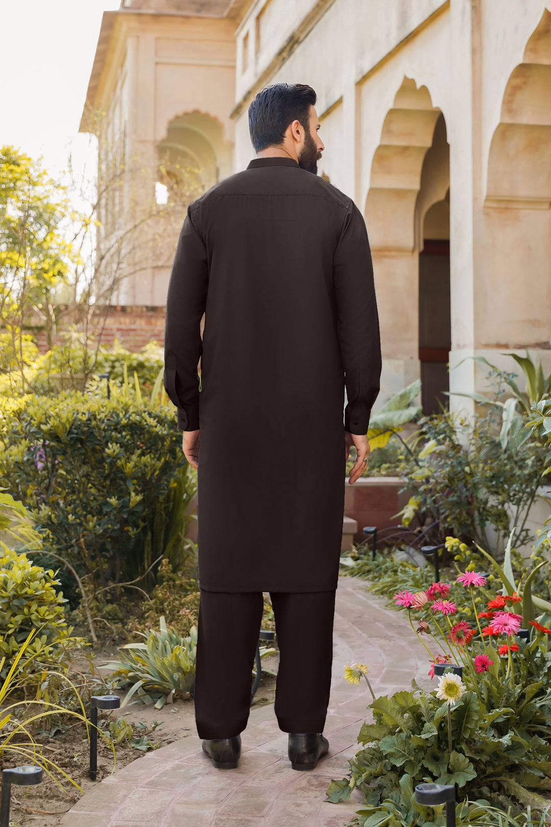 Divinely Crafted Men Ready To Wear Solids Cotton Shalwar Kameez Valvet Brown - Summer Collection