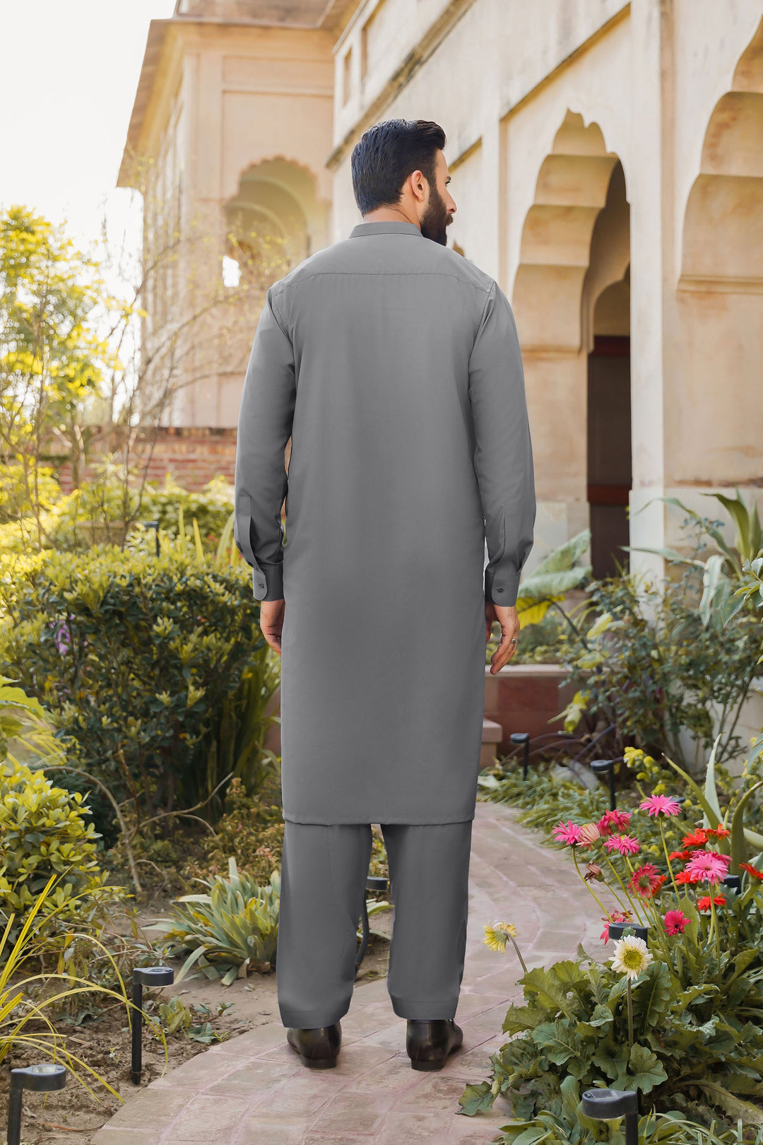 Divinely Crafted Men Ready To Wear Solids Cotton Shalwar Kameez Urban Grey - Summer Collection
