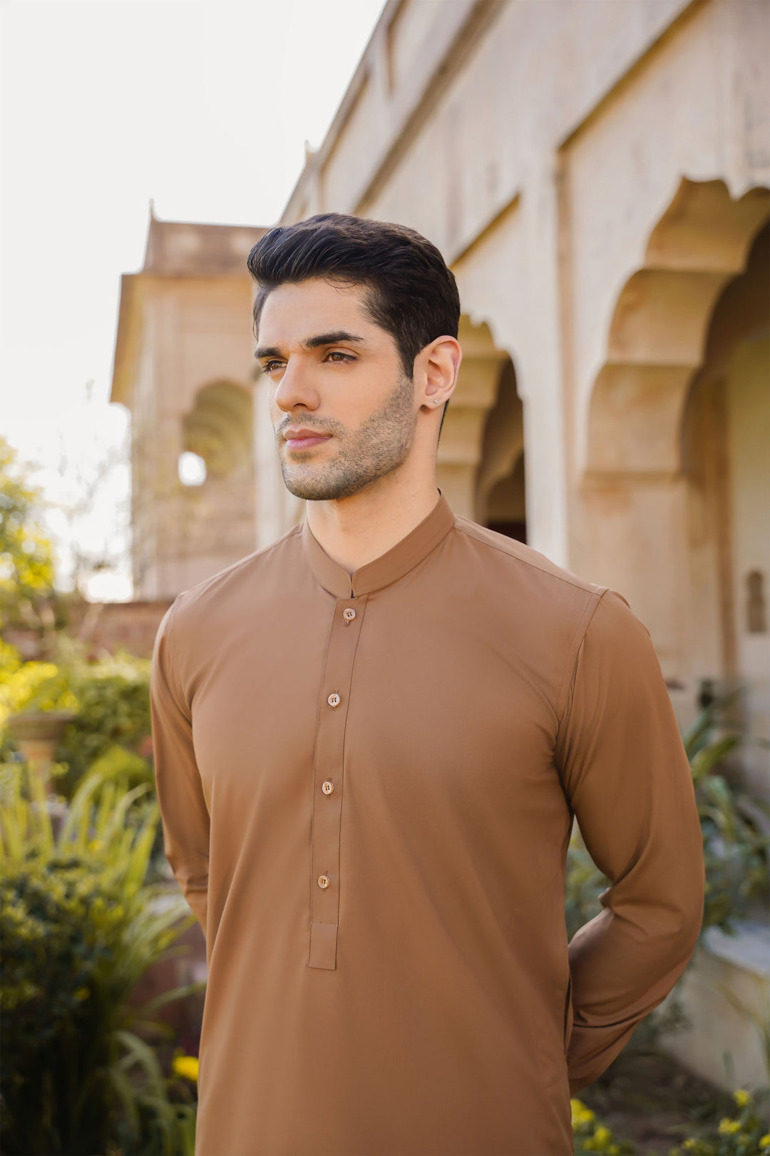 Misaal by Divinely Crafted Solids Shalwar Kameez For Men Coffee Brown Blended SK450-0325-CB - Summer Collection