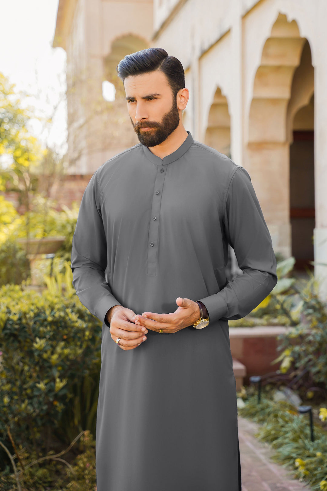 Divinely Crafted Men Ready To Wear Solids Cotton Shalwar Kameez Urban Grey - Summer Collection