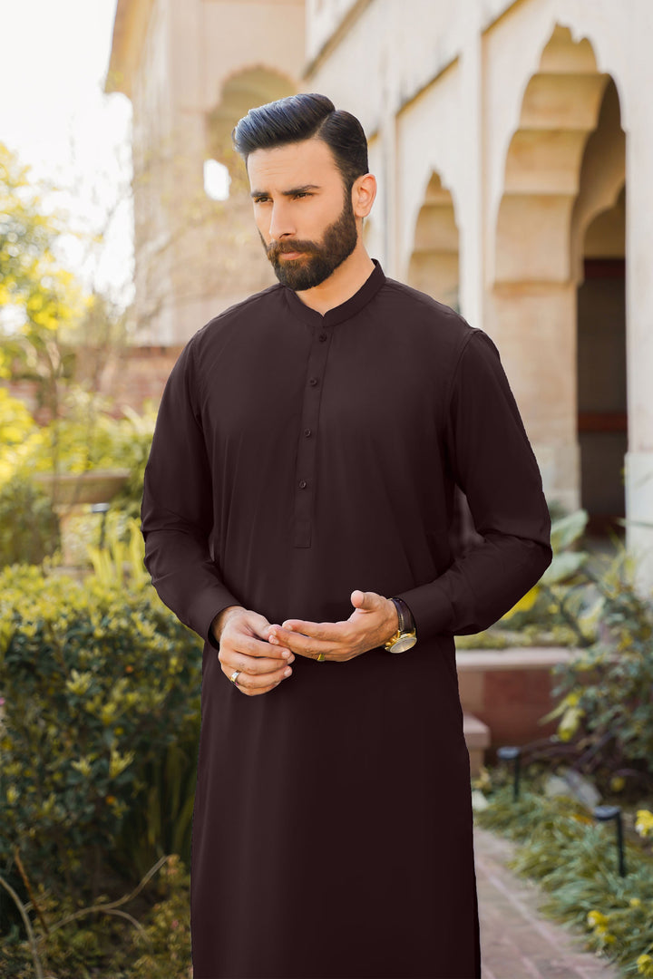 Divinely Crafted Men Ready To Wear Solids Cotton Shalwar Kameez Royal Maroon - Summer Collection