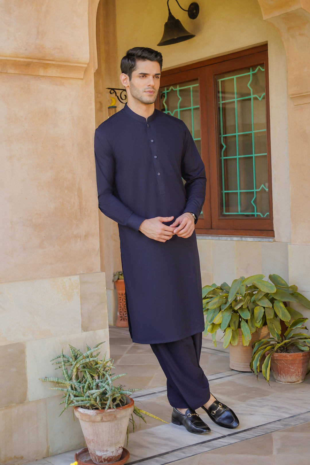 Misaal by Divinely Crafted Solids Shalwar Kameez For Men Regal Blue Blended SK490-0325-RB - Summer Collection