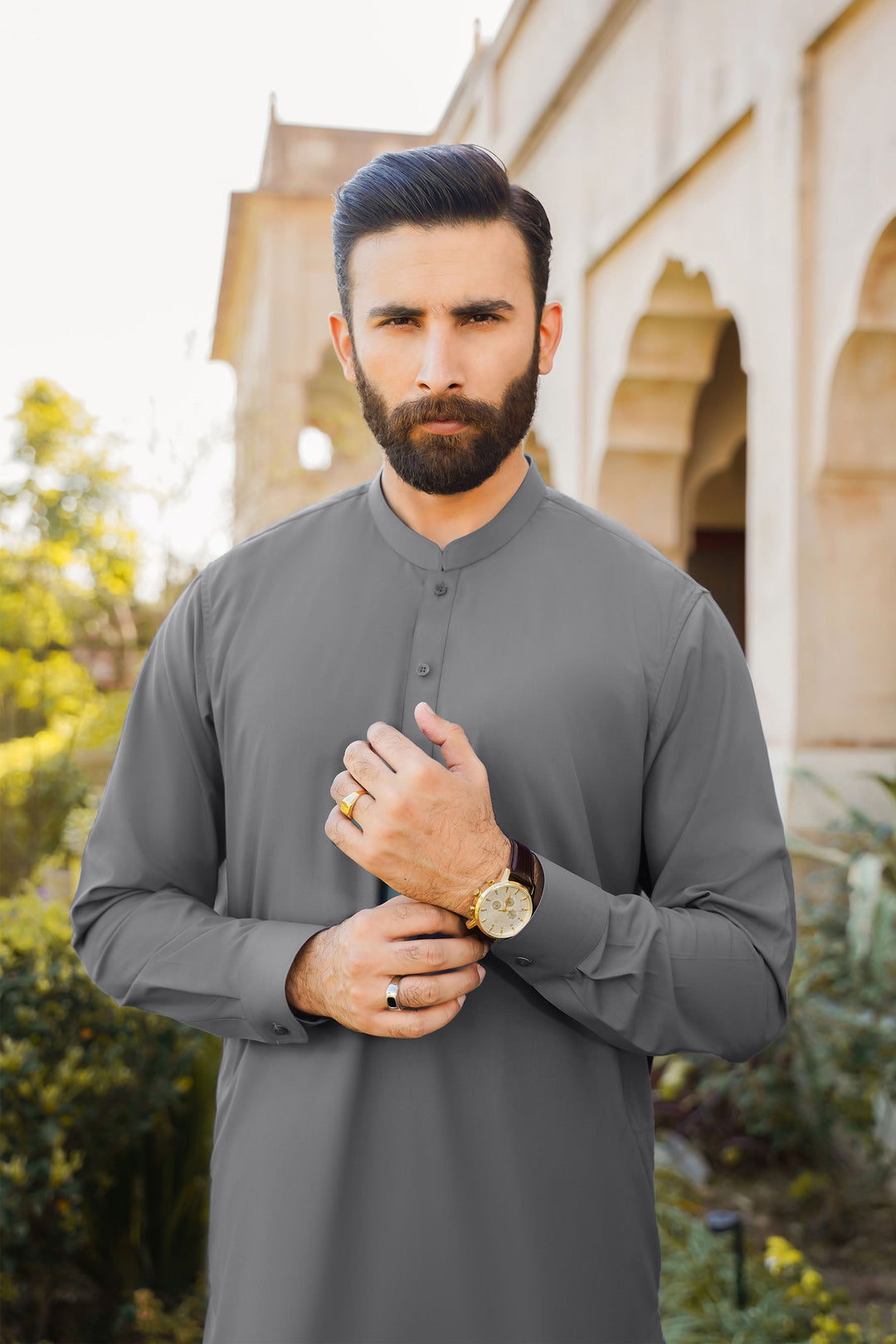 Divinely Crafted Men Ready To Wear Solids Cotton Shalwar Kameez Urban Grey - Summer Collection