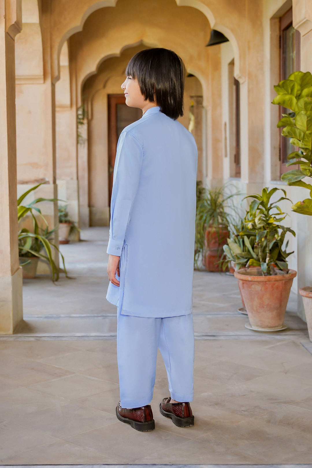 Paasban by Divinely Crafted Solids Blended 2 Piece Shalwar Kameez For Kids Baby Blue - Summer Collection