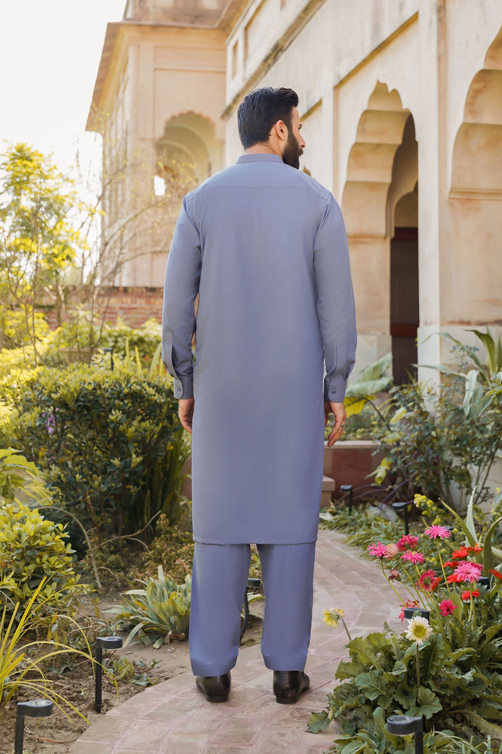 Divinely Crafted Men Ready To Wear Solids Cotton Shalwar Kameez Steel Grey - Summer Collection
