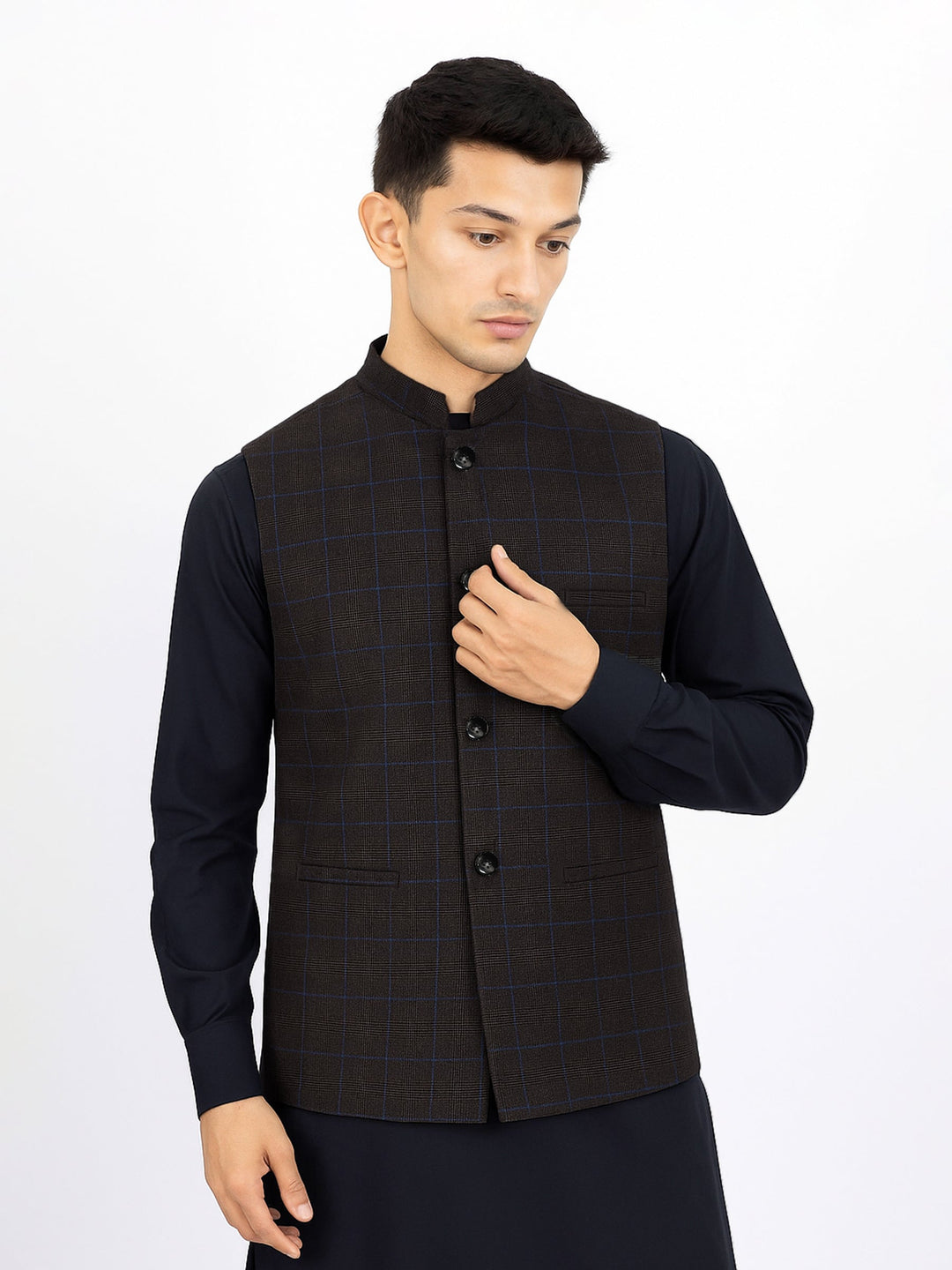 Brumano Mens Waist Coats RTW Solids Cotton Waistcoat Dark Brown Casual Collection