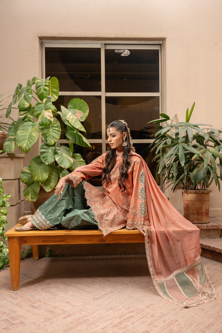 Zebtan Women Unstitched Embroidered Raw Silk 3 Piece Suit MZ-06 Festive Collection