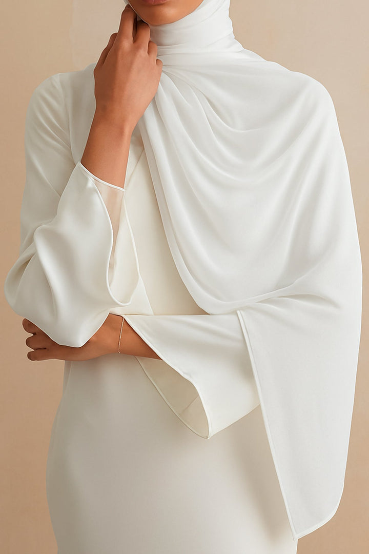 Divinely Crafted Chiffon Solids Hijab 1 Piece White HJ-CHF-003 - Summer Collection